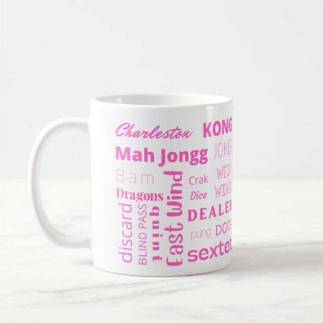 Mug Musique américaine Mah Jongg avec des mots roses (Gauche)