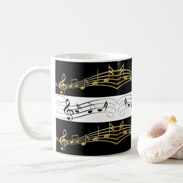 Mug Musique Black White Gold Notes Musique Musique Mus (Avec donut)