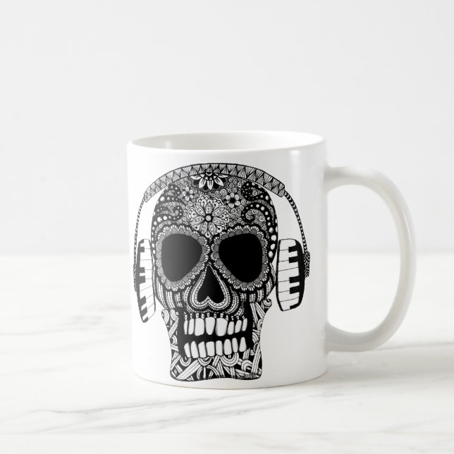 Mug Musique crâne avec casque Sugar crâne (Droite)