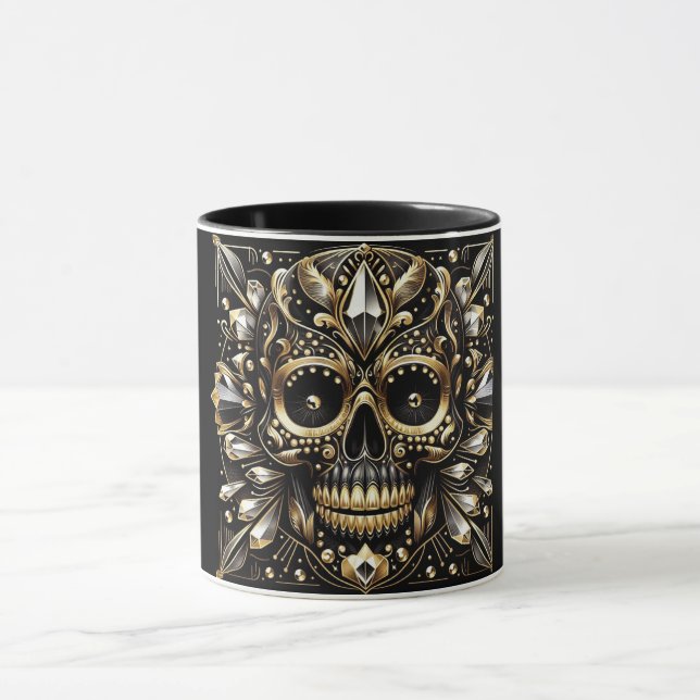 Mug Musique de crâne Diamant Noir et Or (Centre)