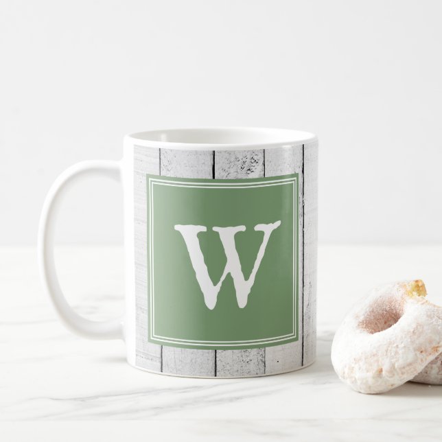 Mug Musique de monogramme rustique vert (Avec donut)