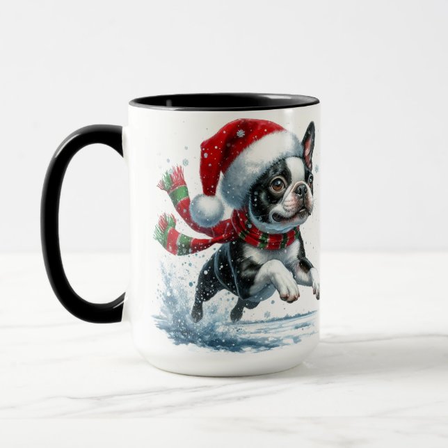 Mug Musique de neige de Noël de Boston Terrier (Gauche)