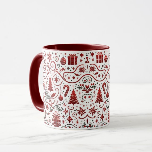 Mug Musique de Noël blanc rouge (Devant gauche)