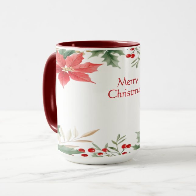 Mug Musique de Noël Rouge Poinsettia (Devant gauche)