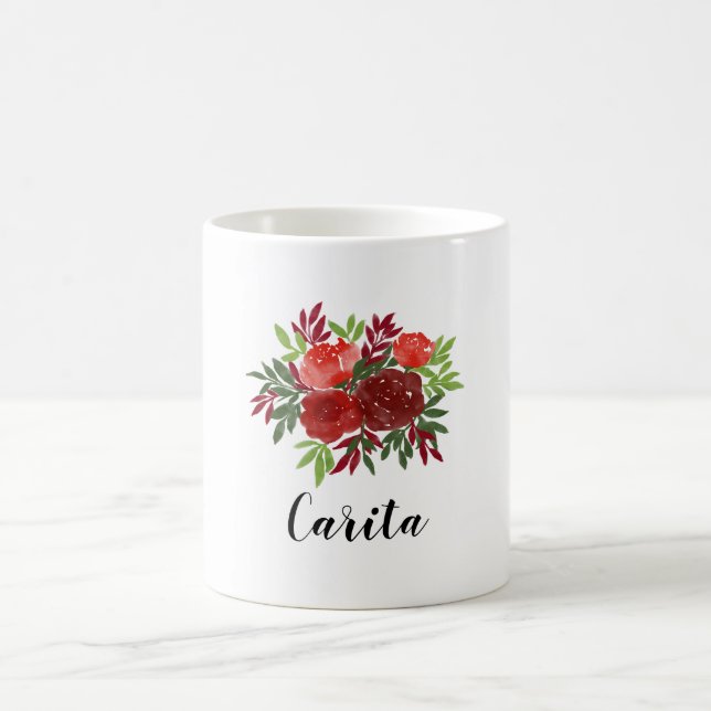 Mug Musique de nom des Roses d'aquarelle personnalisée (Centre)