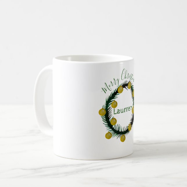 Mug Musique de nom personnalisé de la couronne de Noël (Devant gauche)
