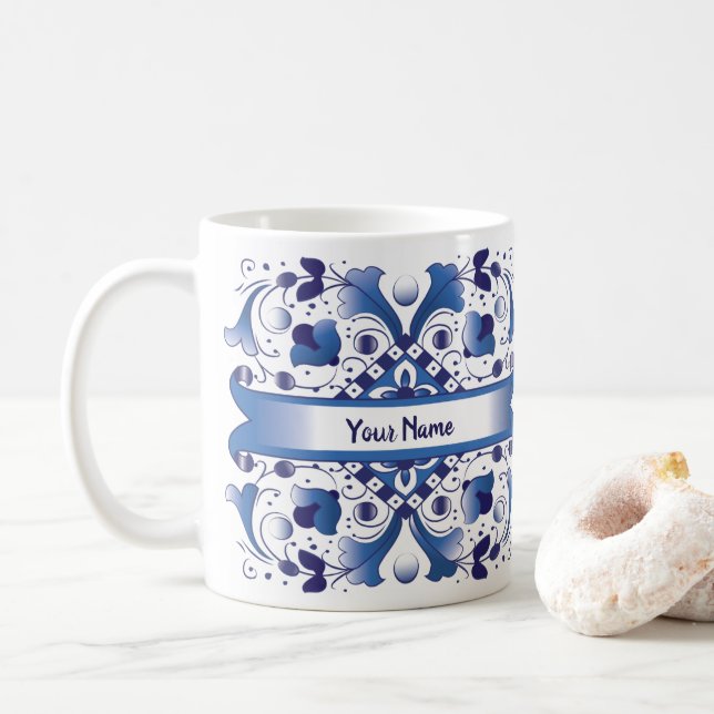 Mug Musique de style italien bleu et blanc (Avec donut)