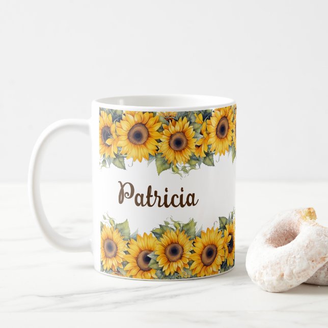 Mug Musique de tournesol moderne | Fleurs Jaunes Lumin (Avec donut)