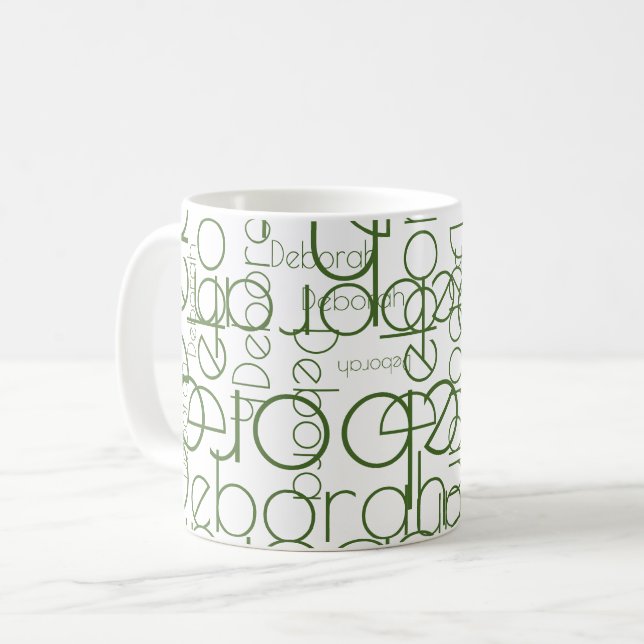 Mug Musique de typographie moderne avec des noms verts (Devant gauche)