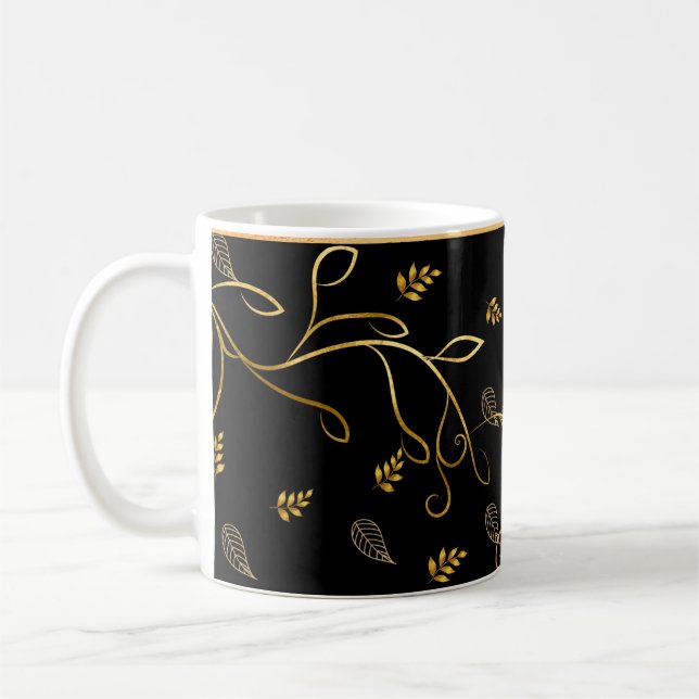Mug Musique d'impression à feuilles noires et or (Gauche)