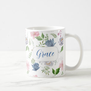 Mug Musique Lover Bleu rose Élégant Floral Aquarelle C