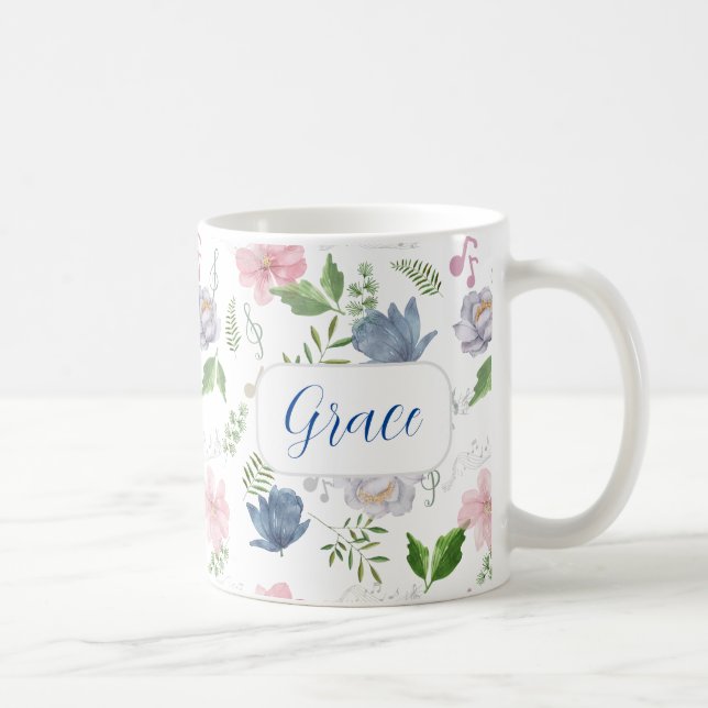 Mug Musique Lover Bleu rose Élégant Floral Aquarelle C (Droite)