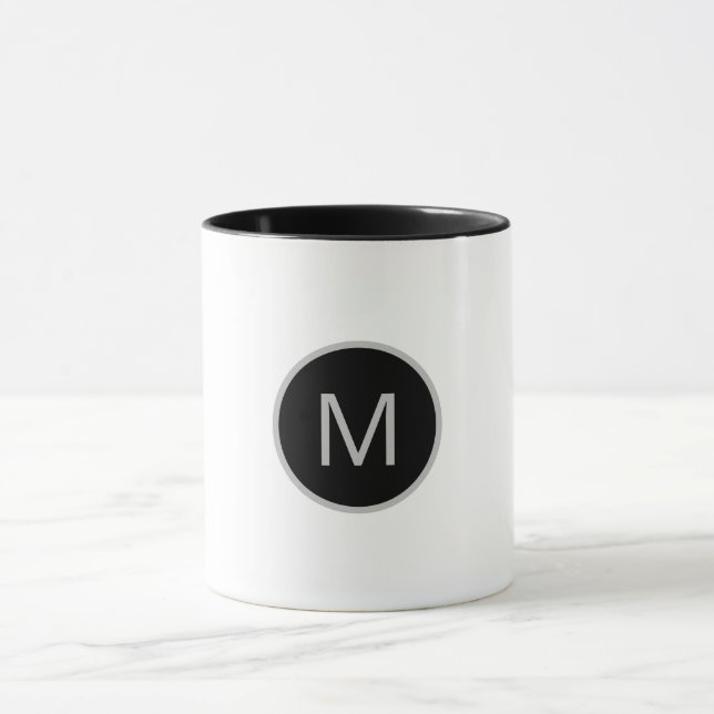 Mug Musique minimaliste gris noir rond Monogramme (Centre)