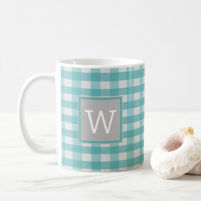 Mug Musique Monogramme turquoise Plaid Buffalo (Avec donut)