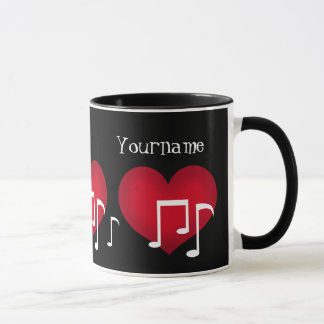 Mug Musique noir et blanc notes coeur rouge personnali