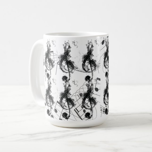 Mug Musique Note effet fumée noire et blanche (Devant gauche)