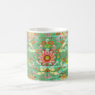 Mug Musique orientale ancienne motif floral vert rose