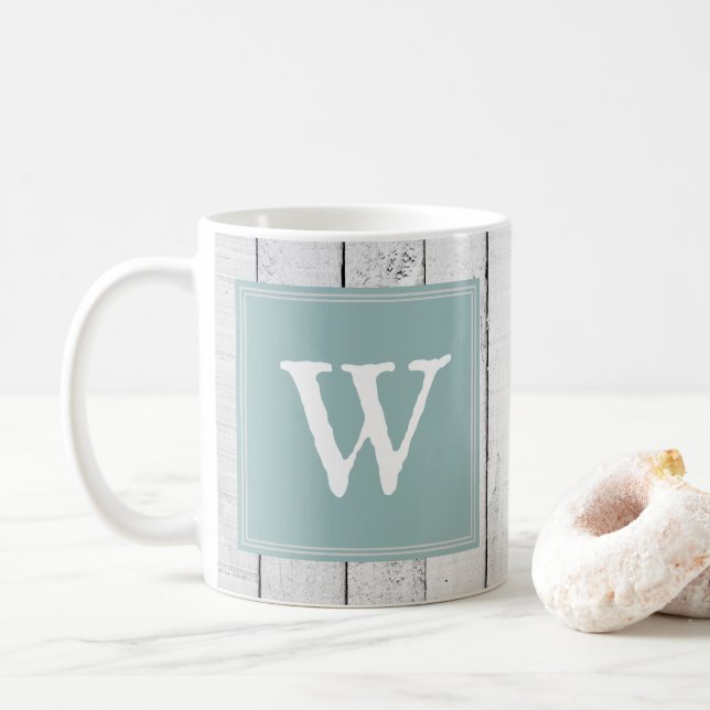 Mug Musique turquoise de monogramme rustique (Avec donut)