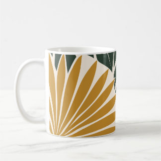 Mug Mustard Green Tropical Leaf Silhouette