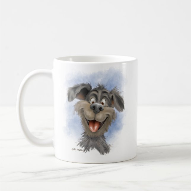 Mug Mutt à la grimace heureuse – Dessin animé de chien (Gauche)