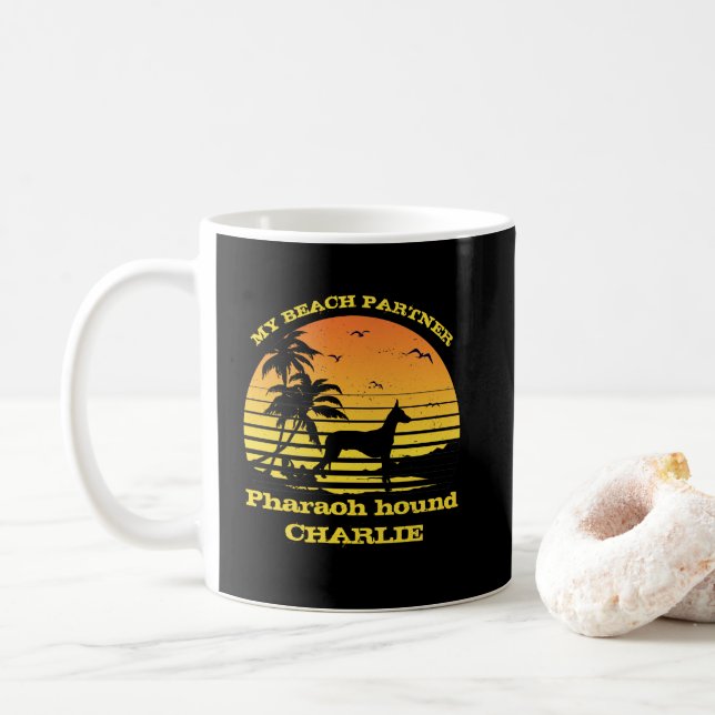 Mug My Beach Partner Sunset Palm tree Pharaon hound (Avec donut)