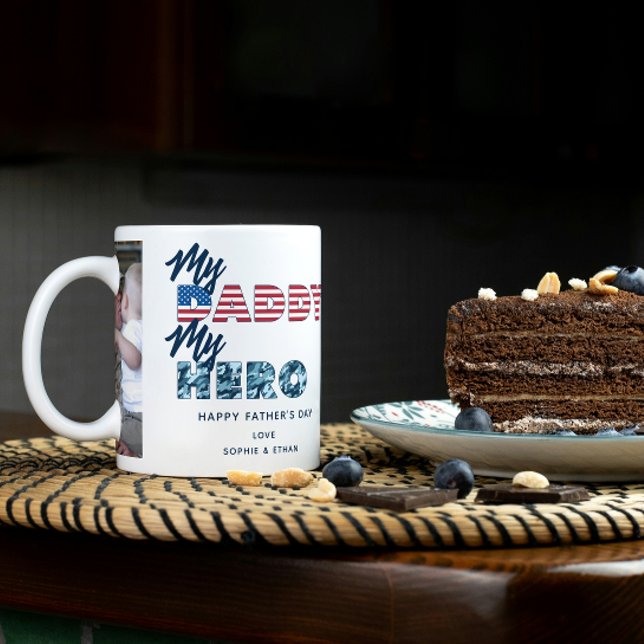 Mug My Daddy My Hero Military Father's Day 2 Photo (Easily personalize this My Daddy My Hero mug with your photos and name for unique Father's Day gift)