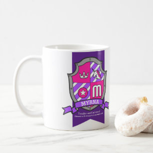 Mug Myrna lettre M crest rose unicorne nom signifiant