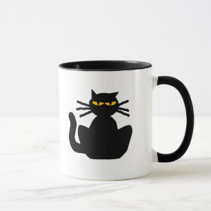 Mug Mystérieux Chat Noir Amber Yeux assis au point de 