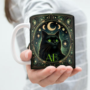 Mug Mystérieux Chat Noir Céleste Art Nouveau Design