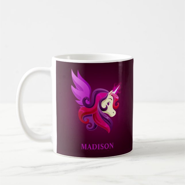 Mug Mystical Magenta Unicorn Nom personnalisé (Gauche)
