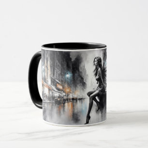 Mug Mystique ailée fille noir et blanc urbain