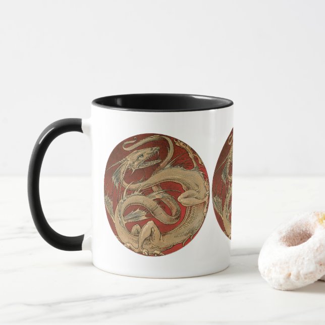 Mug Mythologie vintage, dragon asiatique doré antique (Avec donut)