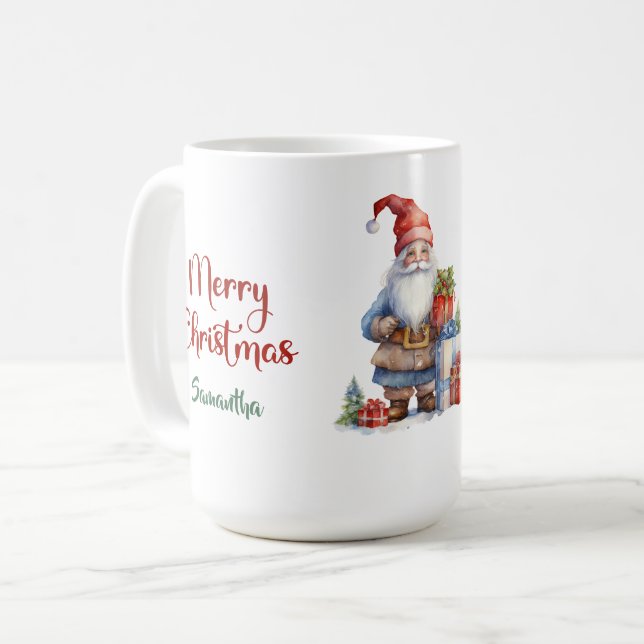 Mug Nain de Noël scandinave moderne avec cadeaux (Devant gauche)