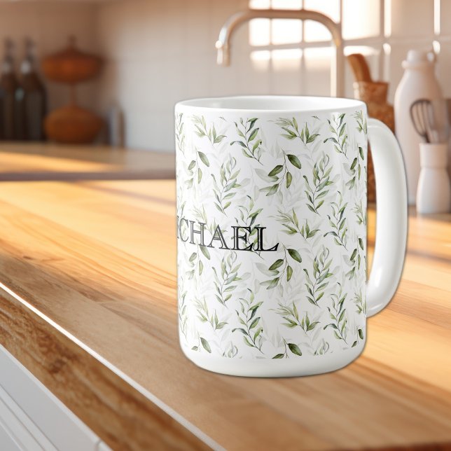 Mug Name || Aquarelle Masculine 15 oz Vert classique (Créateur téléchargé)