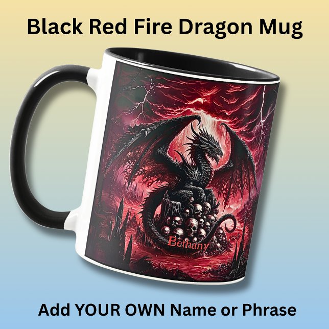 Mug Name, Fantasy Fire Dragon with Skulls  (Créateur téléchargé)