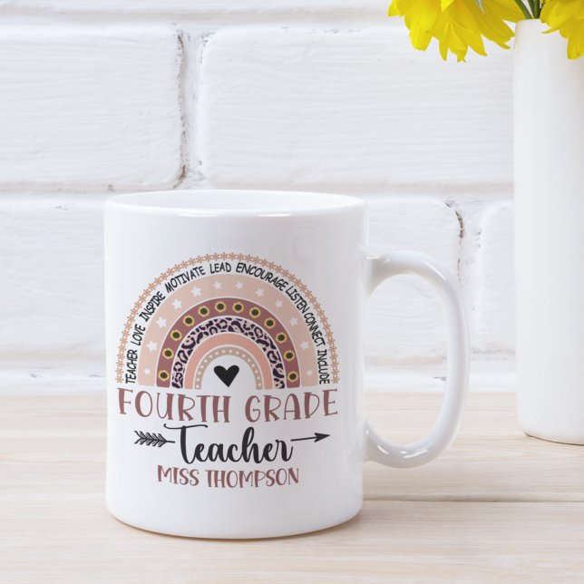 Mug Name of 4Th grade teacher, Cute Rainbow (Créateur téléchargé)