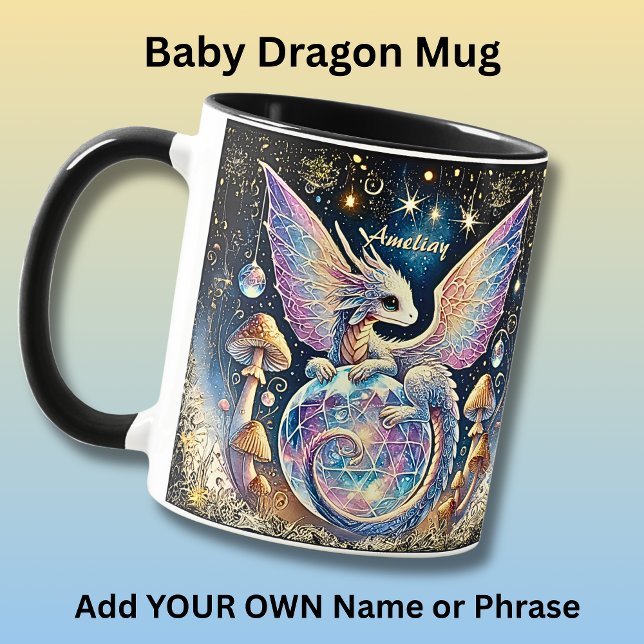 Mug Name, Pastel Baby Dragon Pink Blue on Dark (Créateur téléchargé)