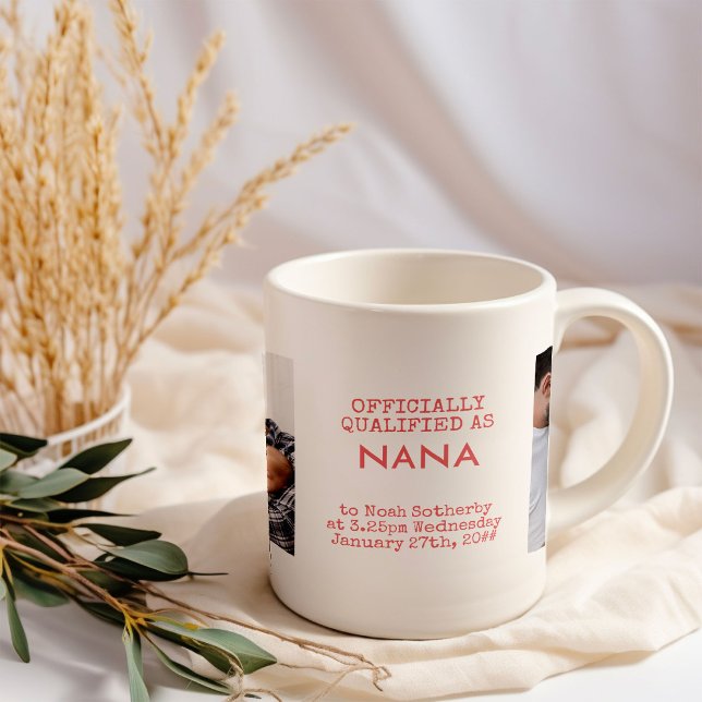 Mug Nana 2 photos de bébé personnalisées et statistiqu (Nana baby birth announcement photo mug)