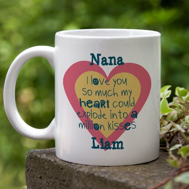 Mug Nana Je t'aime tellement Bleu et Rose Coeur d'Amou (Créateur téléchargé)