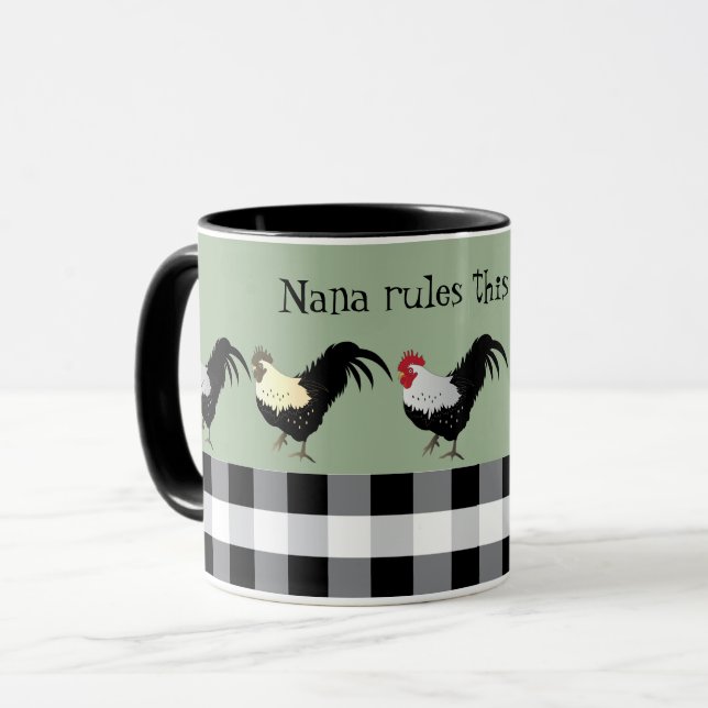 Mug Nana Rule's the Roost Rooster Black White Name (Devant gauche)