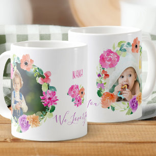 Mug Nana We Love You Watercolor Floral Wreath Photo
