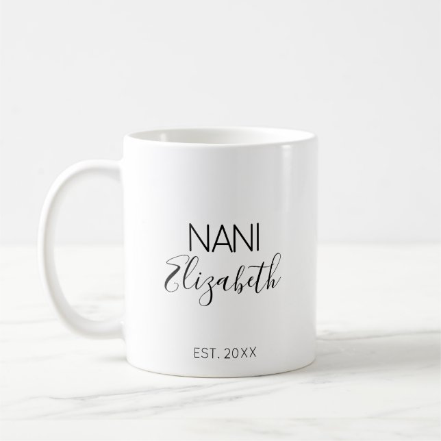 Mug Nani Grand-mère Annonce de grossesse avec un nom p (Gauche)