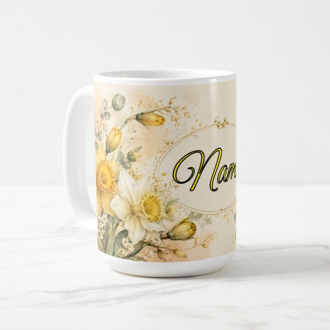 Mug Narcisse personnalisé, fleur de naissance de mars (Devant gauche)