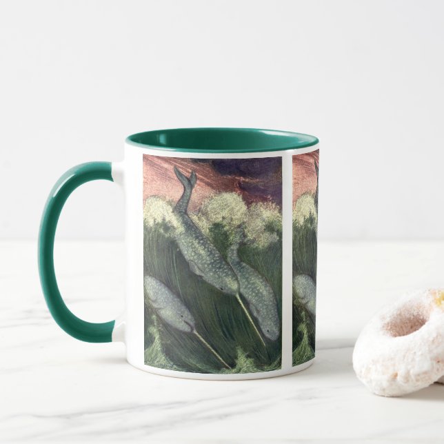Mug Narvals, Animaux marins vintage Baleines Océan Ani (Avec donut)