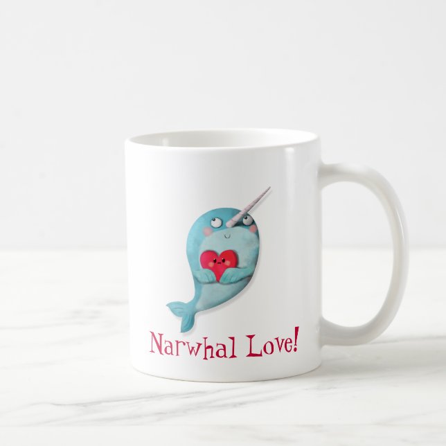 Mug Narwhal mignon avec le coeur (Droite)