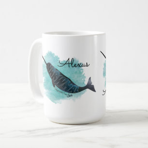 Mug Narwhal sur le coeur aquarelle, Personnalisé