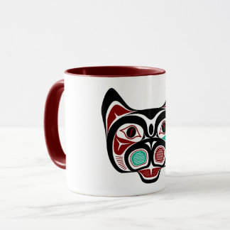 Mug Native American Red Black Green Haida Art Kitty