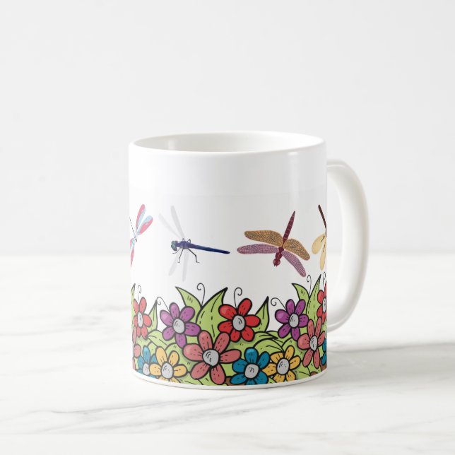 Mug Nature Jardin libellule et pot de fleurs Floral (Devant droit)