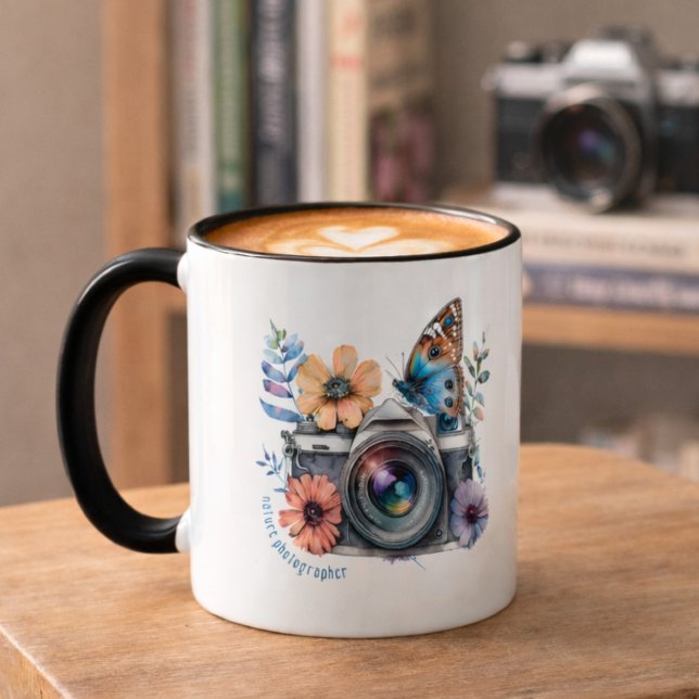 Mug Nature Photographer Floral Butterfly Black Handle (Créateur téléchargé)