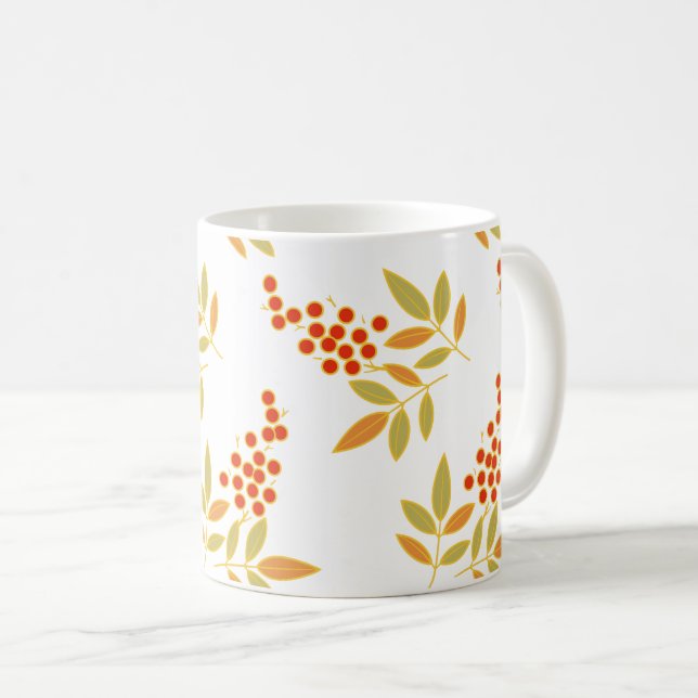 Mug Nature Rouge Baies Blancs Orange Fleur Feuille (Devant droit)